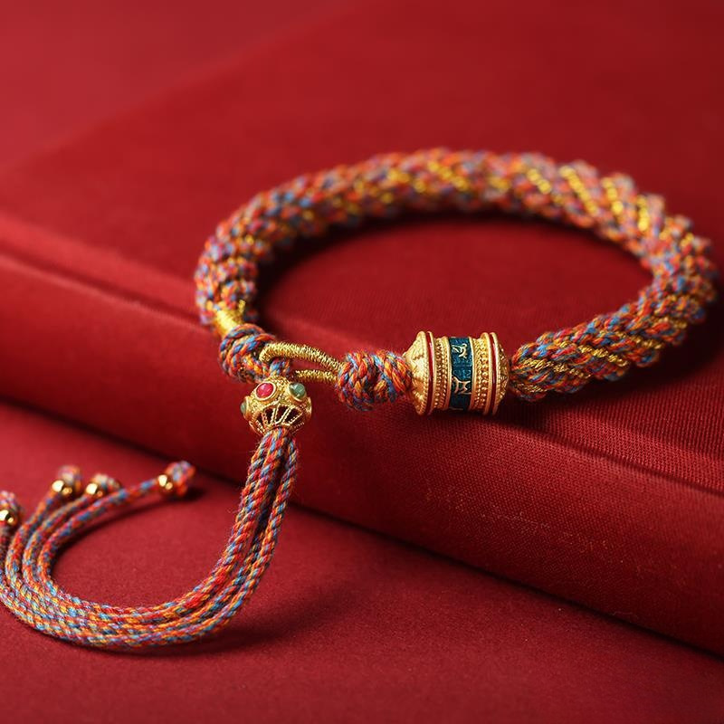 Xizang-Style Six-Word Mantra Bracelet, Hand-Woven Multicolored Rope, Ethnic Style Couple Bracelet, DIY Thangka Braided Rope Bracelet