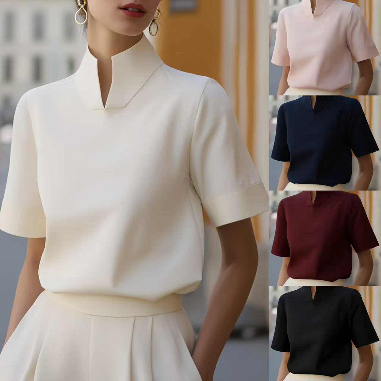 European And American Women's Summer New Chinese-style Stand-collar Shirt, Unique Design, Elegant For Commuting