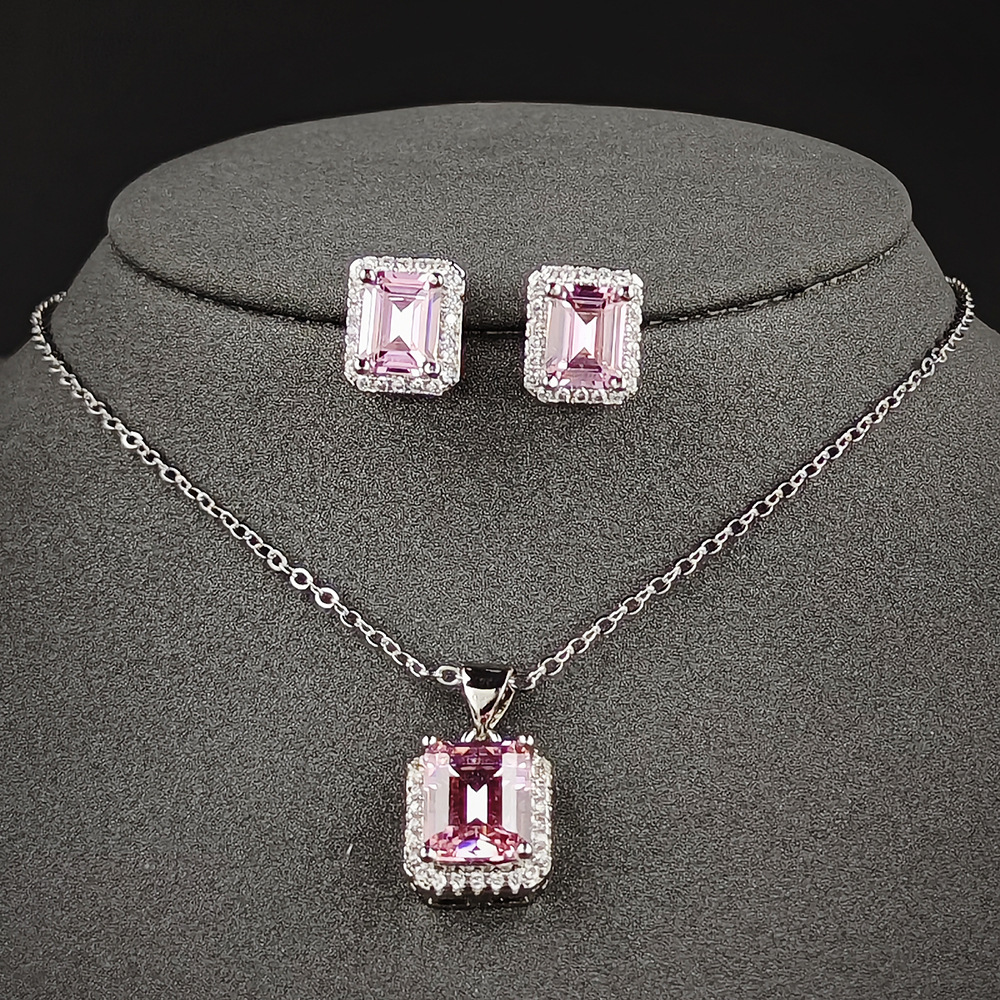 Amazon Square Zircon Pendant Necklace Earrings Girl