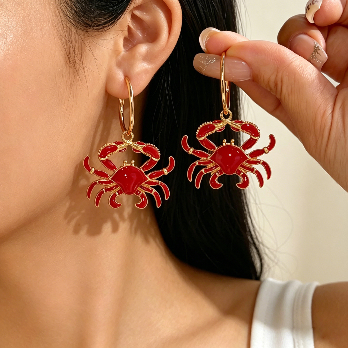 Cross-Border European And American Ocean-Style Jewelry, Unique Crab Oil-Drip Design Exaggerated Earrings, Versatile Geometric Ear Accessories Wholesale