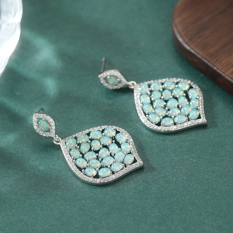Boucles d'oreilles eau imitation opale colorée de luxe léger pour femmes, accessoires de fête de mariage hypoallergéniques en cuivre