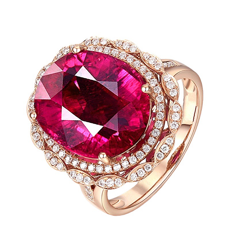 Hot Selling Ins Colorful Ruby Flower Ring Temperament Big Klahao Set Zircon Ring Full Diamond Opening Ring