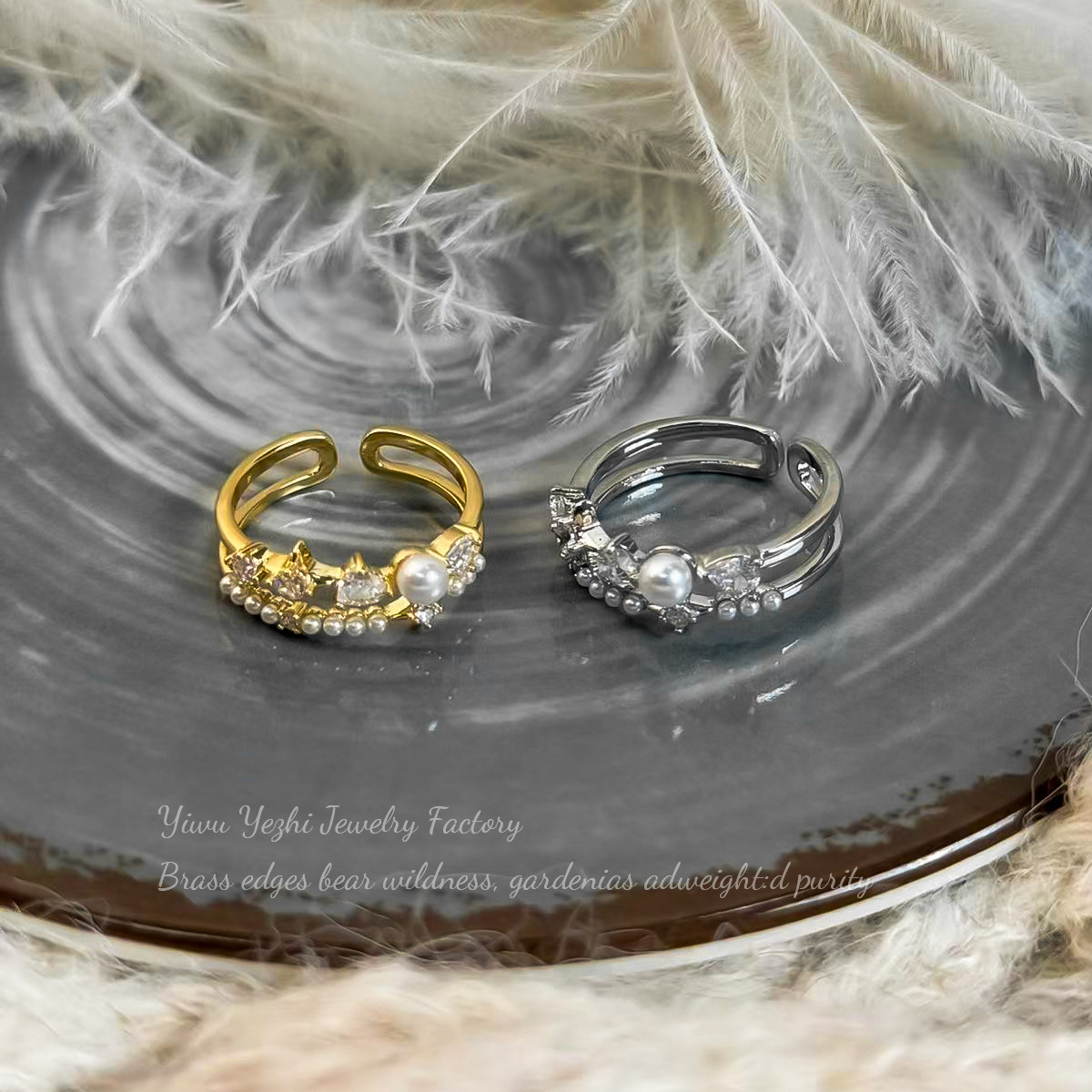 Modă japoneză și coreeană Design simplu Perlă încrustată cu diamante Inel deschis cu strat dublu Accesibilitate personalizată Accesorii pentru inele index