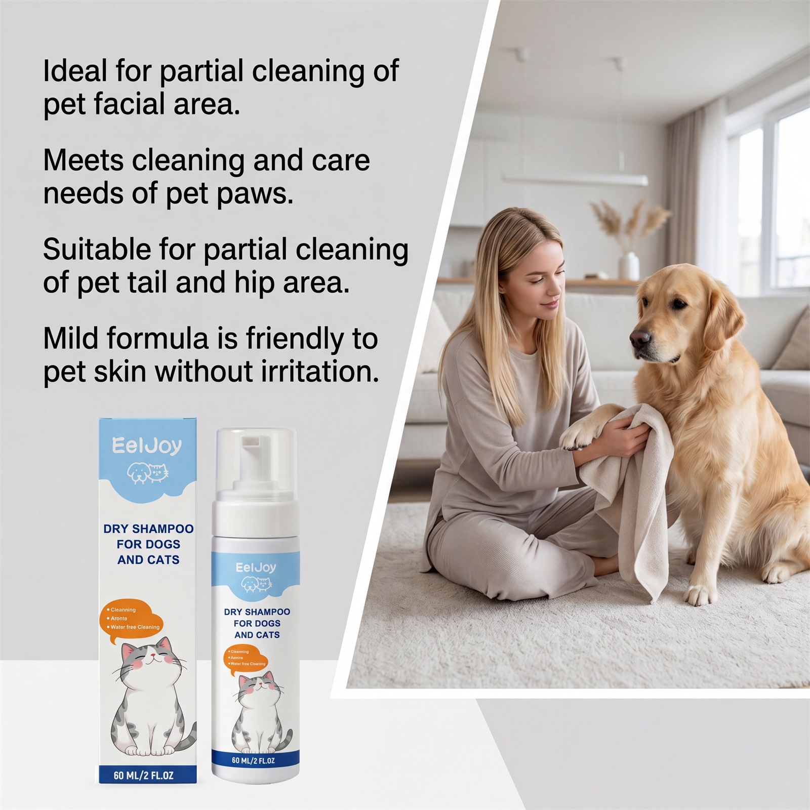 Eeljoy No-Rinse Shampoo For Dogs And Cats, Clean And Refreshing, Easy To Wipe Off, Convenient For Daily Cleaning, Practical Pet Supplies image 3