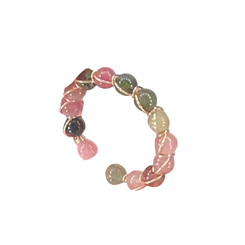 Natural Stone Beaded Open Ring Tourmaline Garnet Labradorite Women Adjustable Vintage Fashion Jewelry Elegant Gift 4