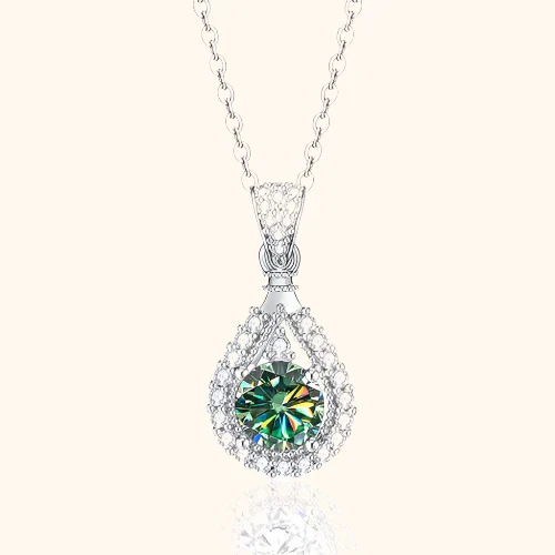 Light Luxury Pear Shape Green Gem Pendant Necklace For Women, Double Layer Halo Inlaid Zircon Clavicle Chain, Banquet Dress Jewelry 2