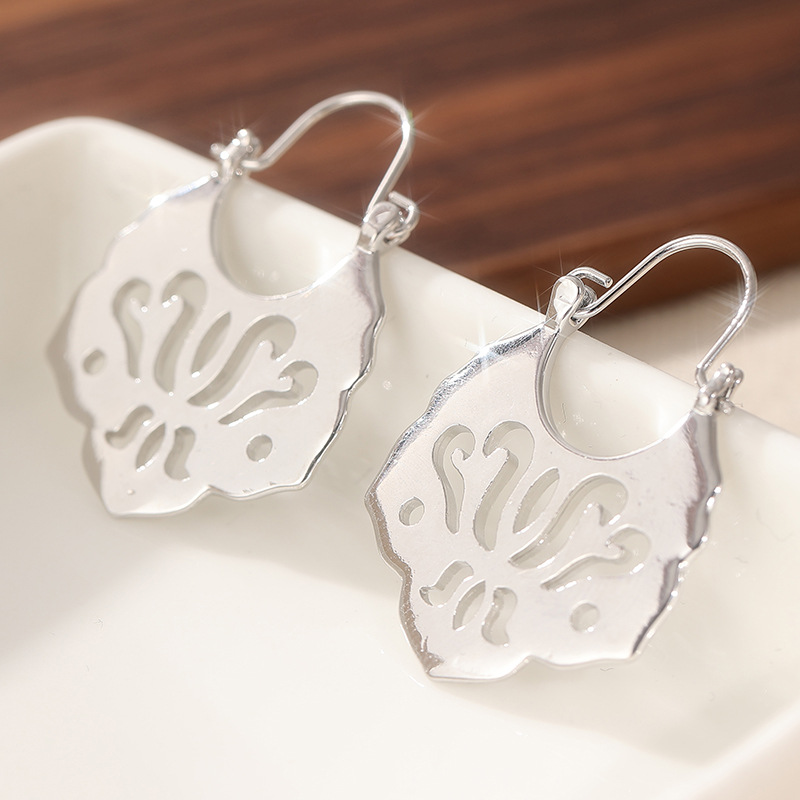 Vintage Abstract Cutout Drop Earrings Silver Tone Brass Women Daily Party Fashion Jewelry Elegant Artistic 3