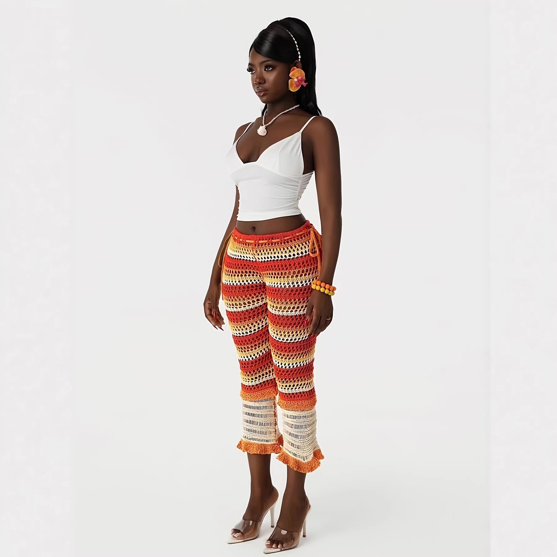 Spring Summer European Casual Fashion Mesh Pants