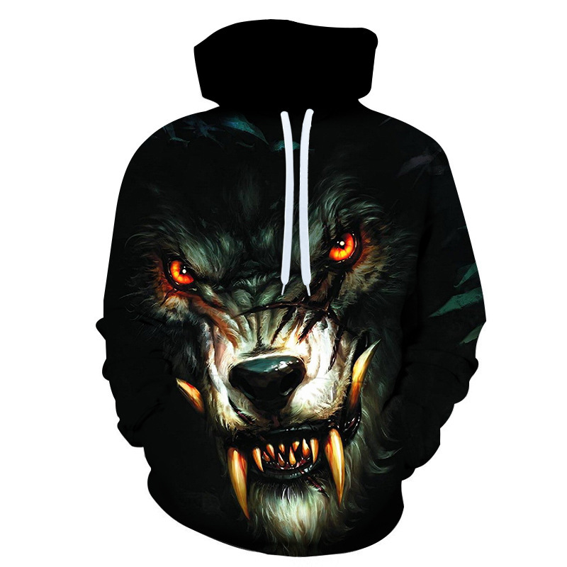 Autumn Wolf Head 3D Digital Print Sports Loose Sweatshirt