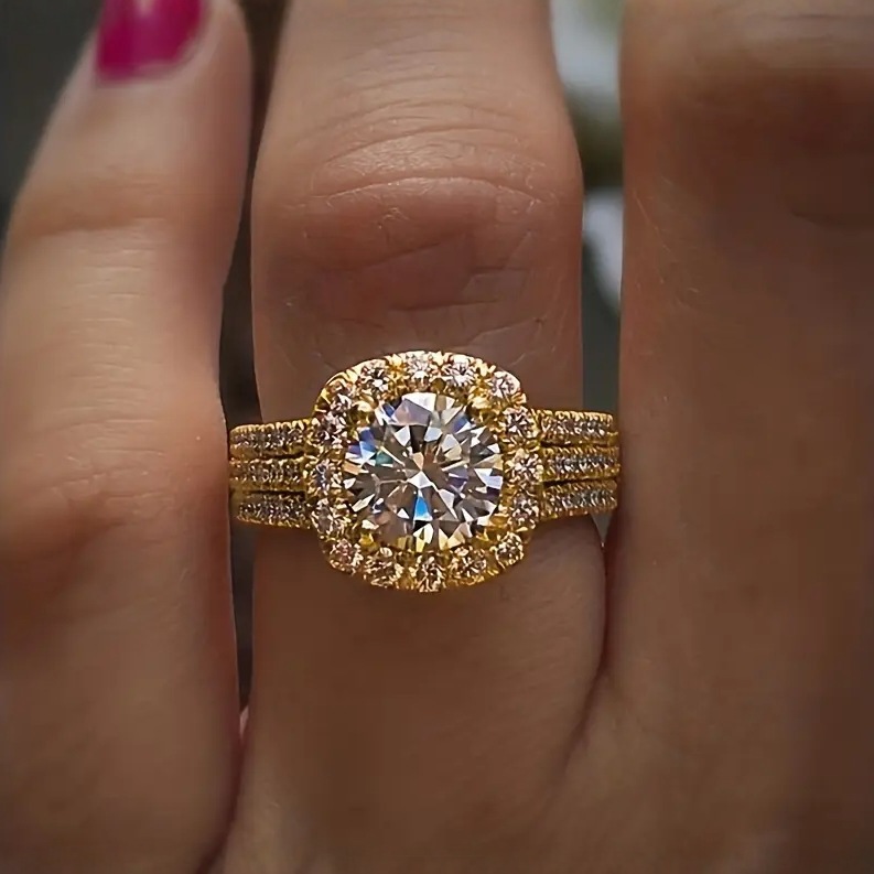 Factory Direct Sale Wish Amazon Bridal Jewelry Fashion Luxury Sparkling Diamond Copper Diamond Zircon Ring Wholesale