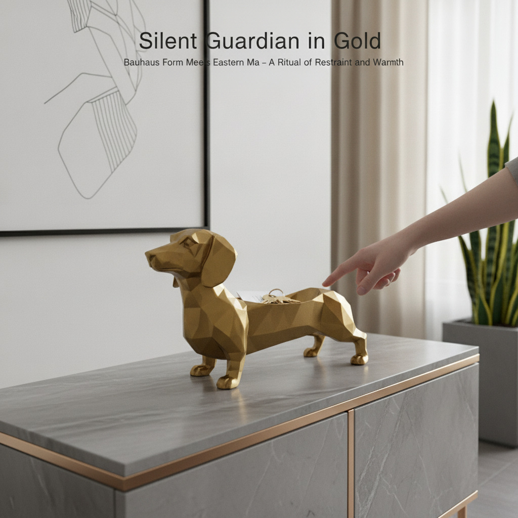 Geometric Dachshund Tray Storage Ornament, Desktop Resin