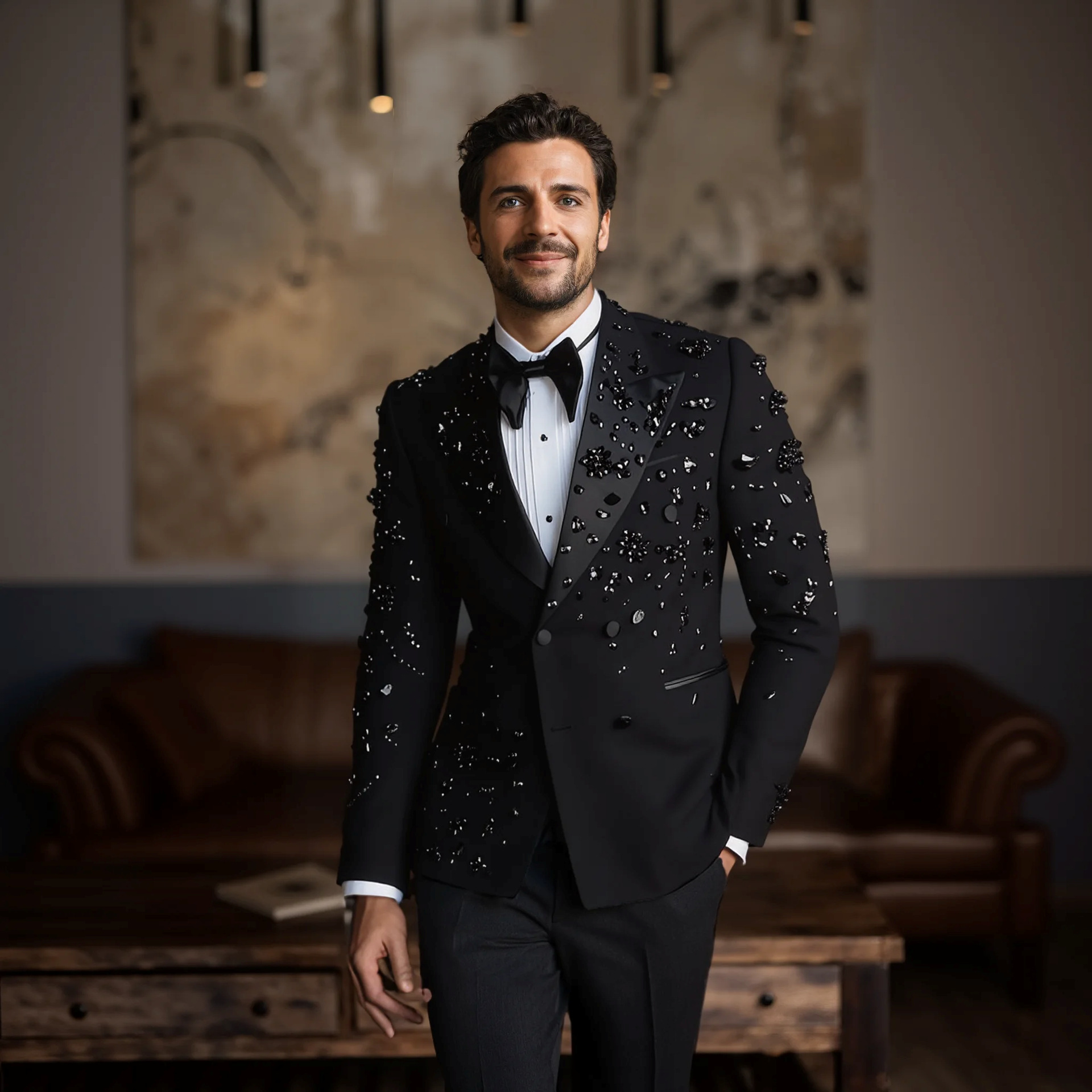 Rhinestone Floral Tuxedo Suit