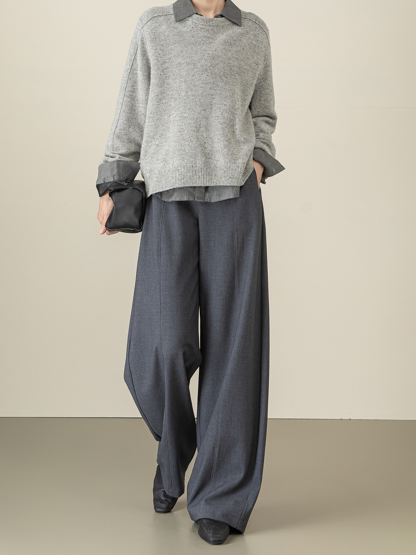Front-Seam Wide Leg Suit Pants