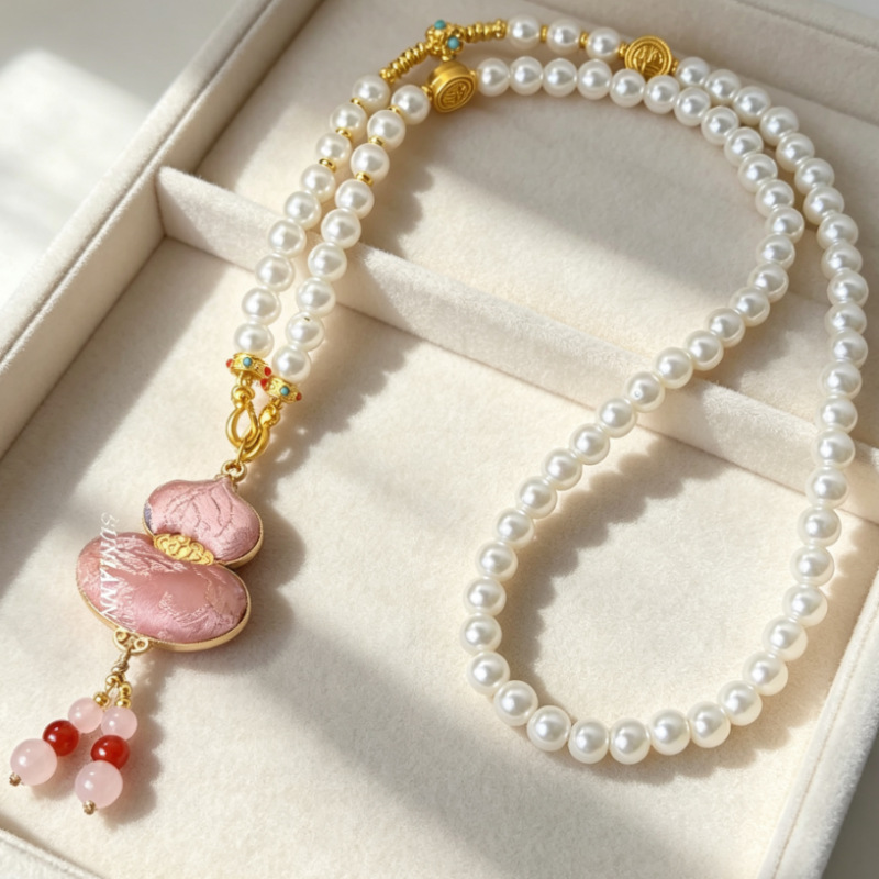 Prosperity And Fortune New Chinese Style Song Brocade Gourd Pearl Necklace For Women Elegant Long Sweater Chain Ethnic Style Accessory Wholesale