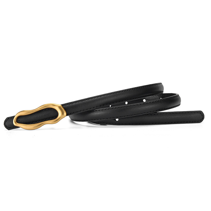First-Layer Cowhide Thin Belt For Women With Unique Design, Irregular Metal Buckle, Slim Fit, Versatile Leather Belt, Ins-Style Summer Belt 4