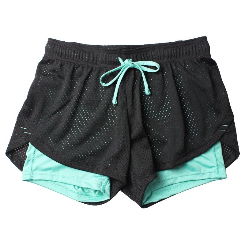 Summer New Leisure Sports Shorts Fake Two-piece Drawstring Mesh Double-layer Fitness Training Running Shorts