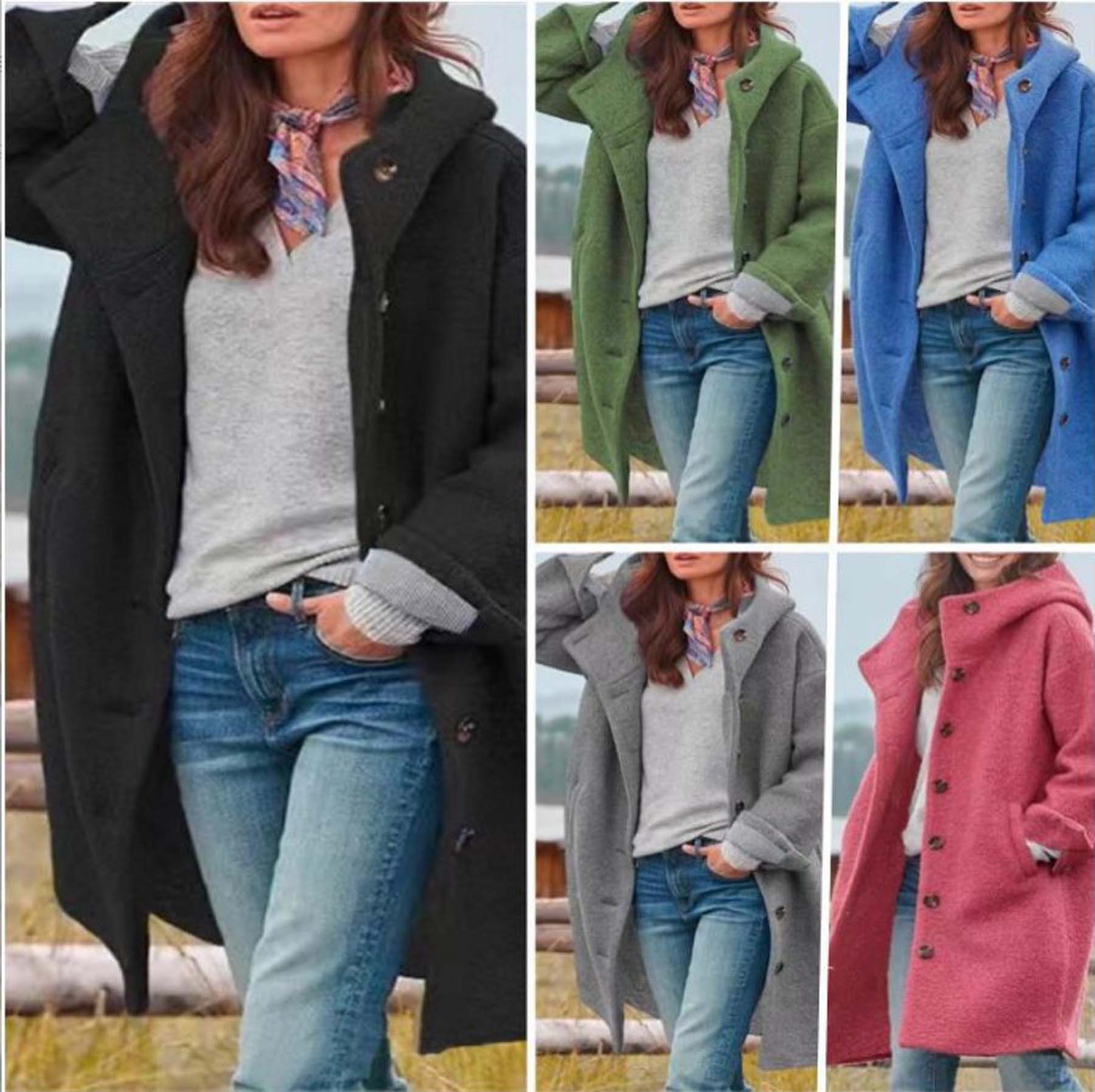 Amazon Aliexpress 2025 Cross-Border European And American Fashion Women's Woolen Outwear Pure Color Hooded Elegant Long Outwear