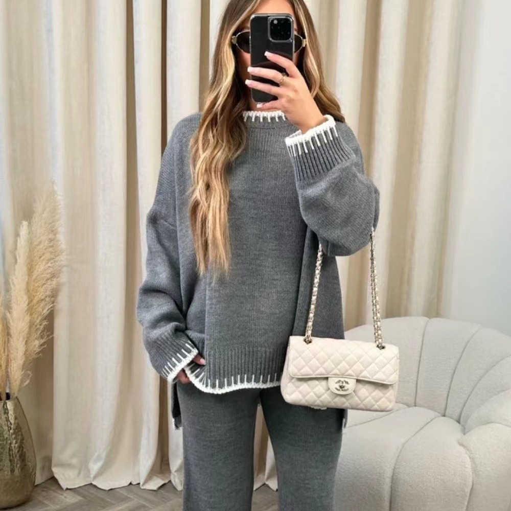 European And American Cross-border Autumn And Winter New Solid Color Casual Loose Two-piece Suit For Women