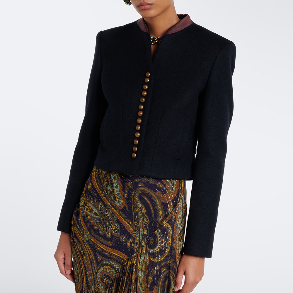 Structured Wool-Blend Mandarin Collar Cropped Jacket
