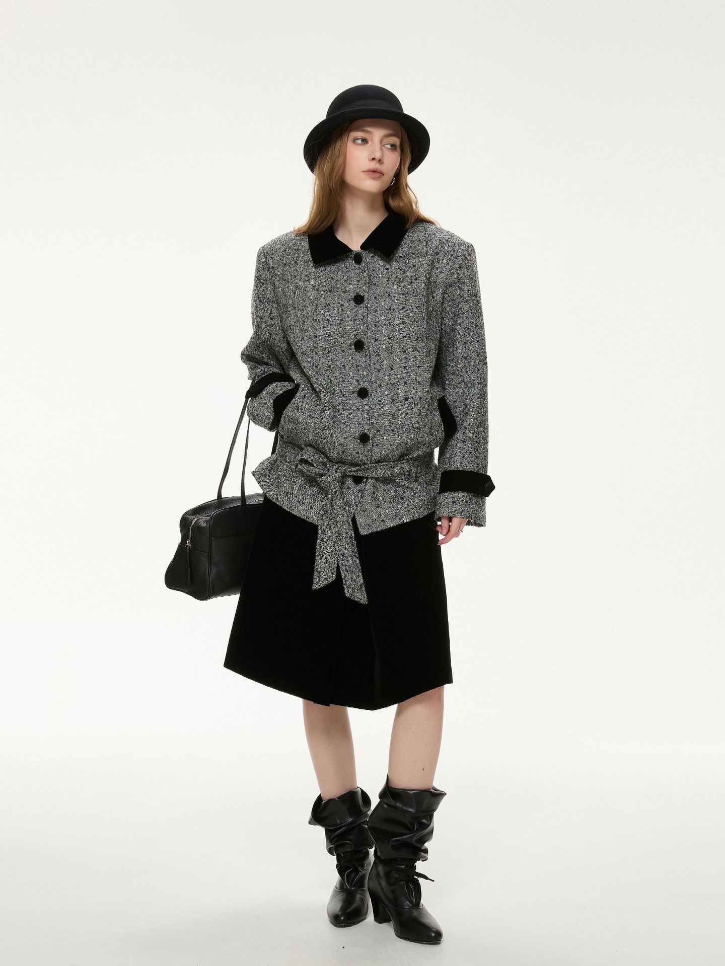 Trim Belted Tweed Jacket