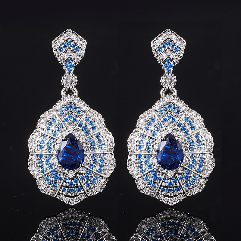 Cross-border Jewelry Suit Necklace Pendant Sapphire Earrings Baroque Vintage Earrings European And American Earrings Ring Wholesale