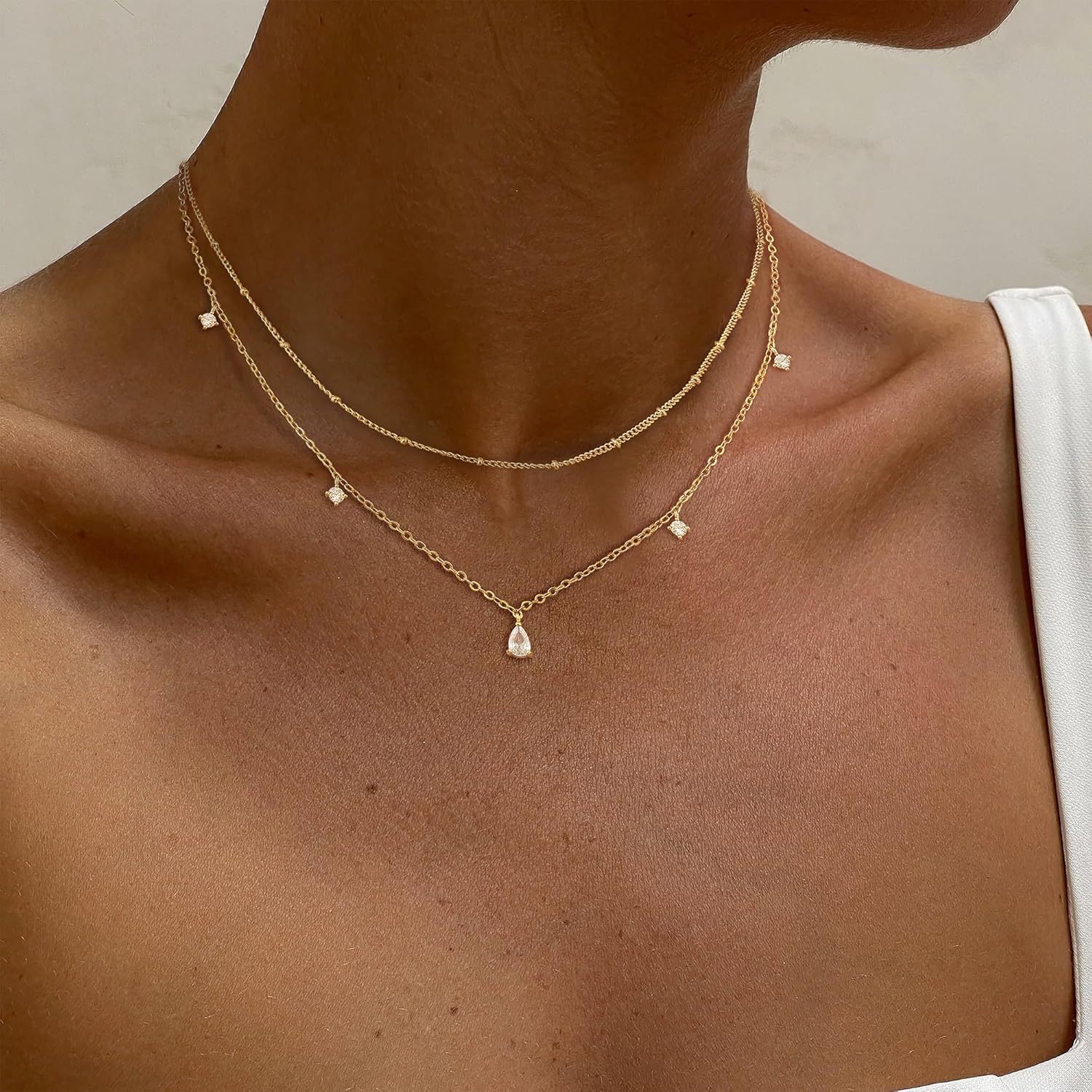 Colier cu ciucure din zircon în formă de picătură de apă, lanț din cupru la nivelul claviculei, bijuterie de lux cu pietre prețioase pentru femei