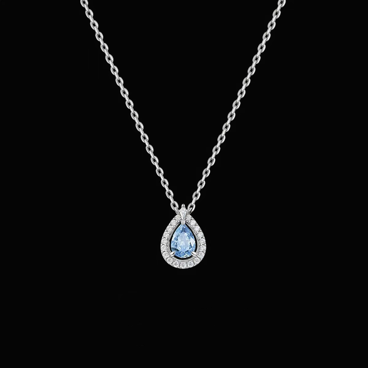 Blue Tear Necklace For Women S999 Pure Silver Light Luxury Exquisite Niche Design High-End Water Drop Pendant Clavicle Chain
