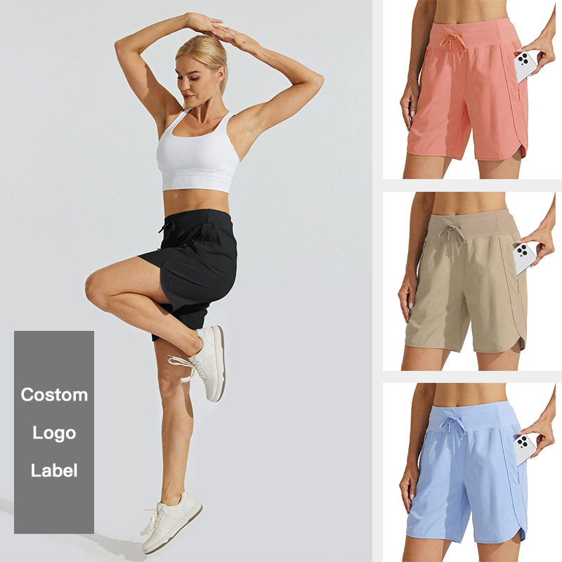 Cross-Border Women's Sports Running Casual Shorts Exercise Hiking Quick-Drying High-Waist Sports Shorts Zipper Pockets Dropshipping