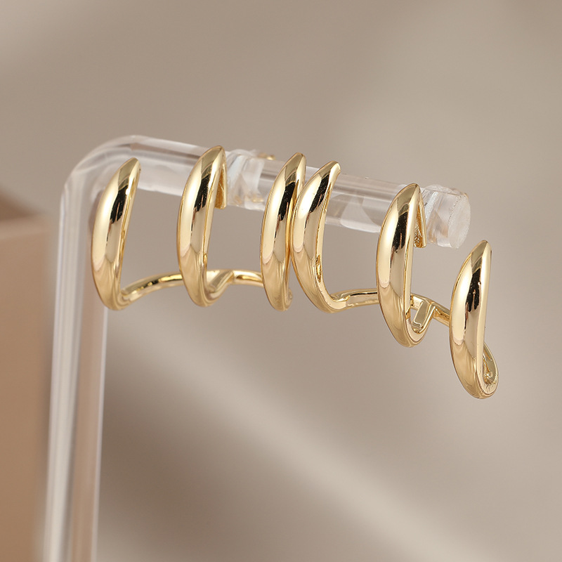 Minimalist Triple Curve Hoop Earrings Gold Tone Brass Women Geometric Daily Party Fashion Jewelry Elegant