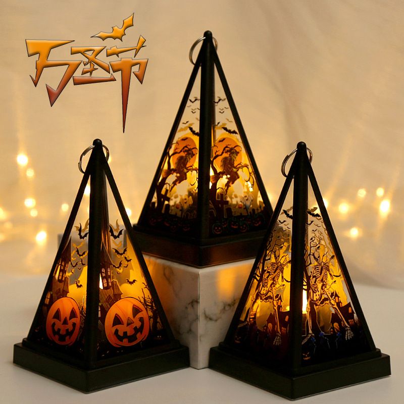 Halloween Decorations Pumpkin Lantern Portable Witch Skull Nightlight Scary Atmosphere Desktop Decoration Props