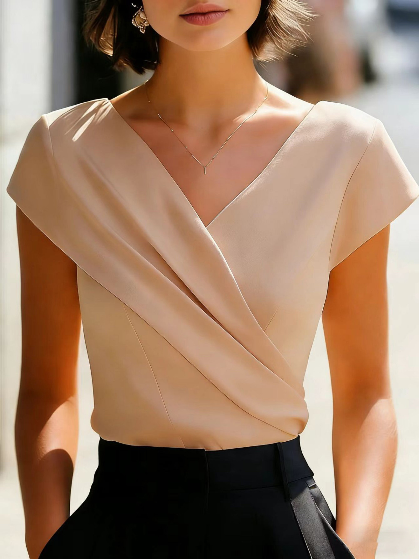New Women's T-shirt 2026 - European Style, Elegant, Pure Color, V-neck, Short Sleeves, Form-fitting, Summer Women's Top — image 9 of 13