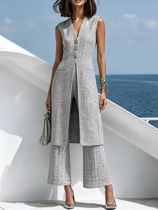 New Hot-Selling European And American Cross-Border Fashion Women's Elegant Vest And Pants Two-Piece Suit