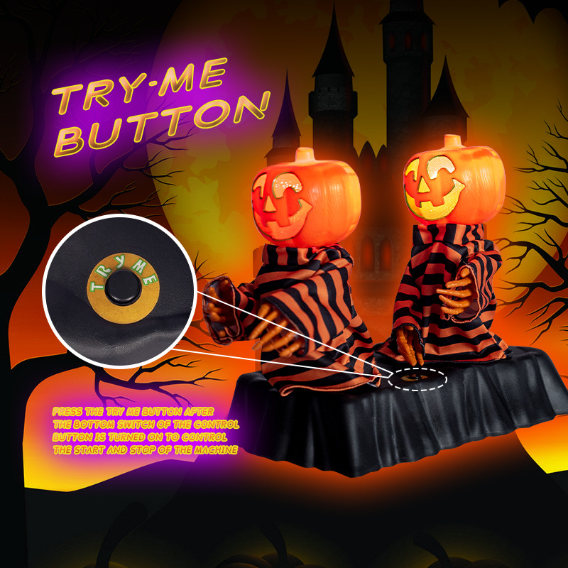 Halloween Electric Double Group Pumpkin Skull Dancing Luminous Sound Gradient Light Dynamic Sound Effect Funny Toy