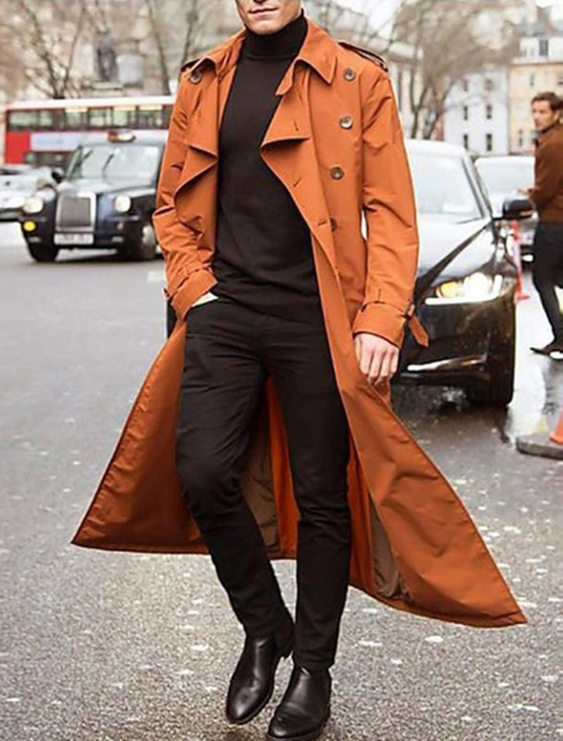 Men's Long Double-Breasted Windbreaker Coat | Autumn & Winter detail photo 4