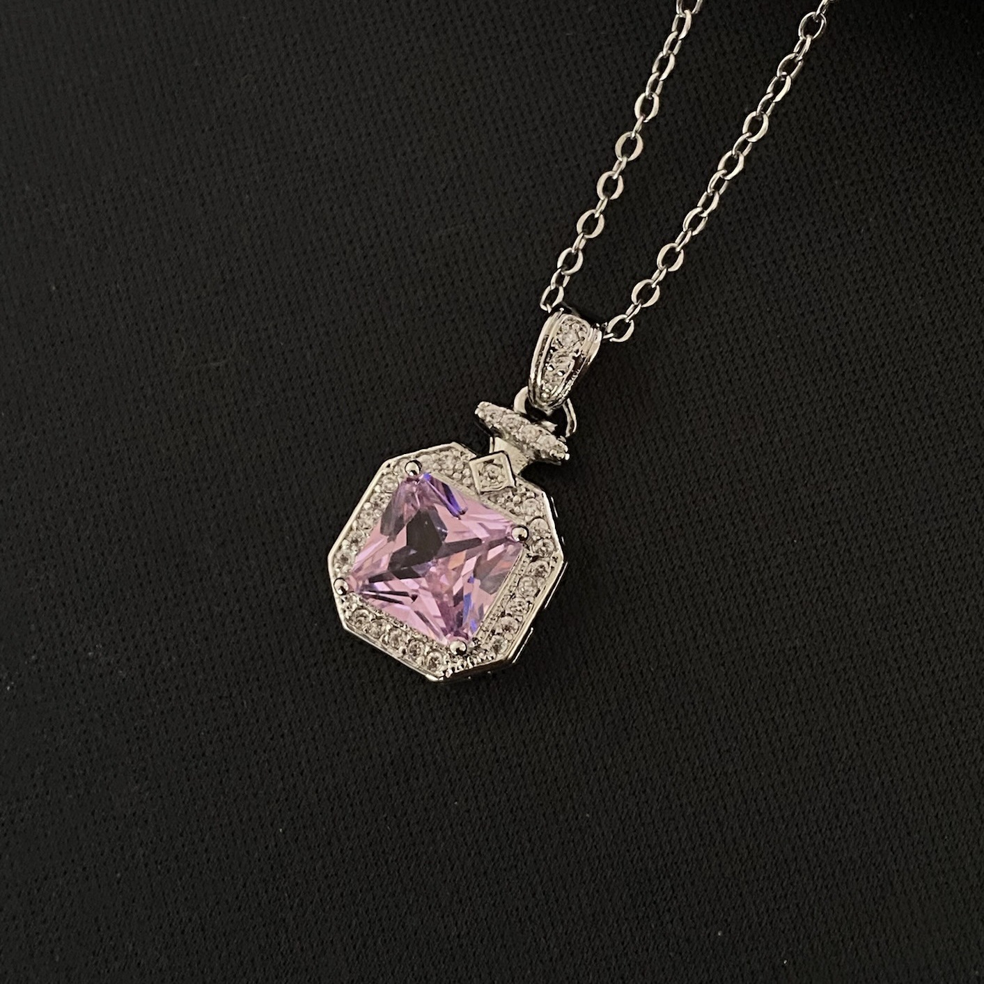 New Square Pink Zircon Necklace Women's Accessible