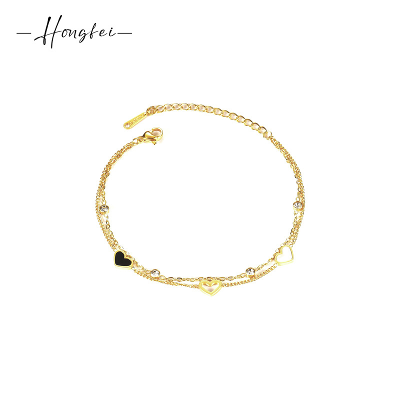 New Ins Wind Titanium Steel 14K Gold Zircon Love Folded Bracelet Ladies Light Luxury  Hand Jewelry A Generation of Hair