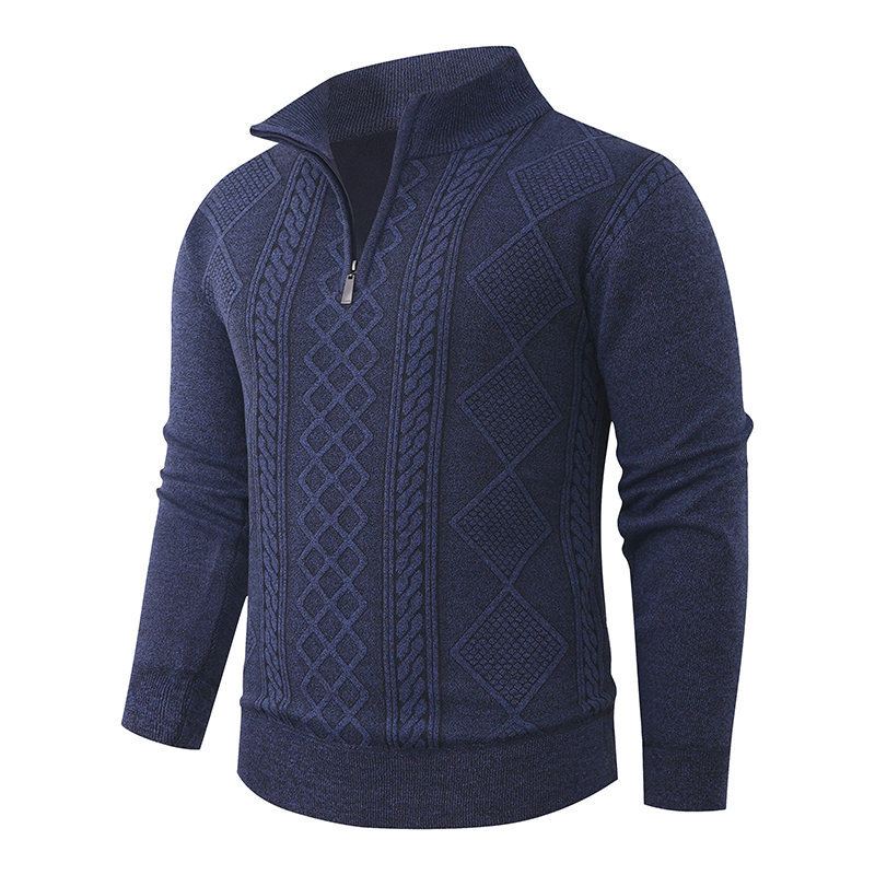 Pentru bărbați Quarter Zip Stand Collar Diamond Jacquard Knit Pulover Fleece Căptușit Warm Pulover Toamnă Iarnă Business Casual Top
