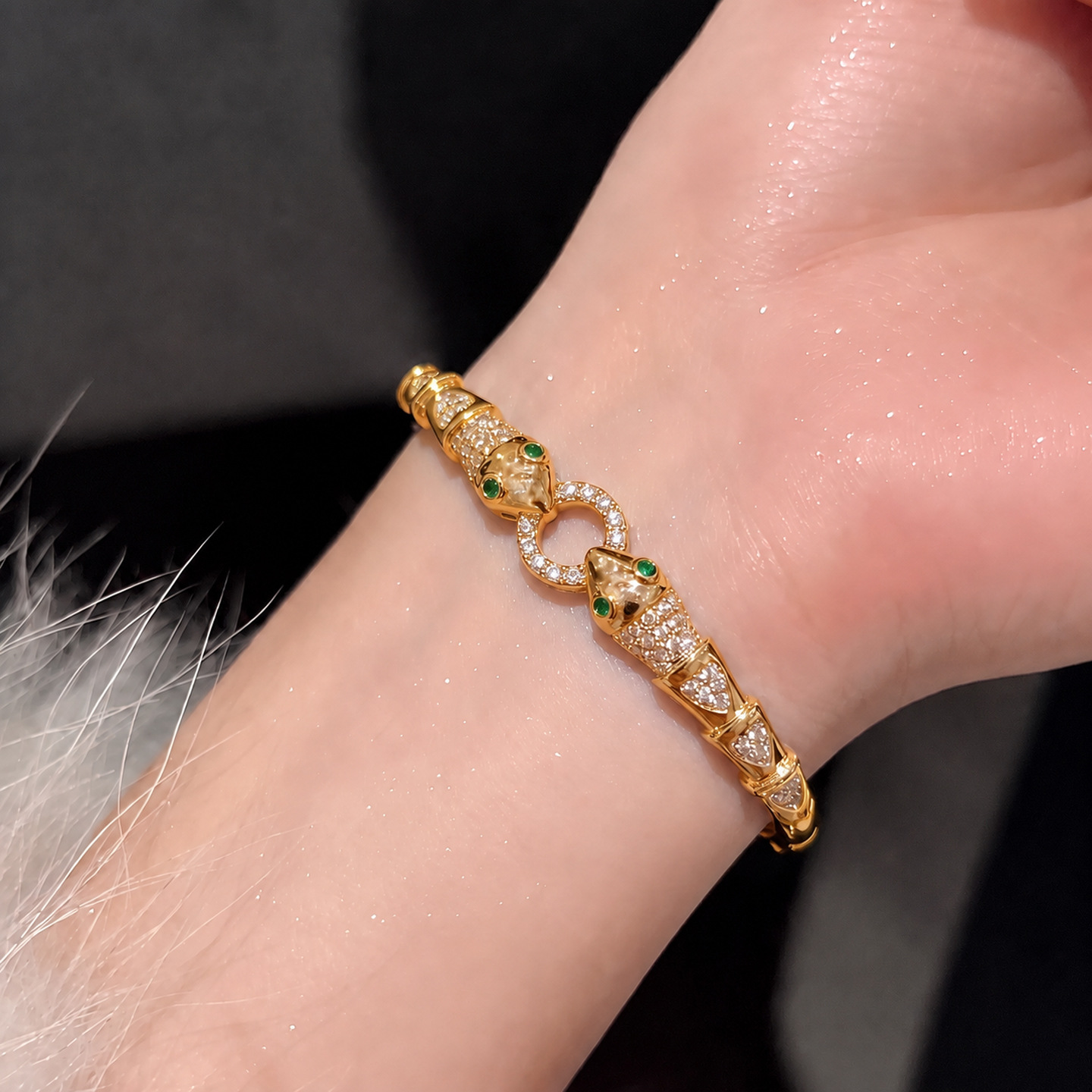 Women Double Head Snake Open Cuff Bangle