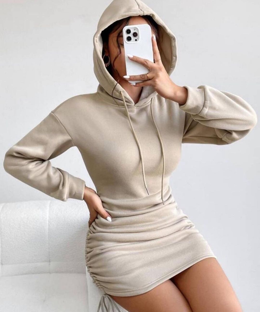 Women's hooded drawstring dress supplier image 11