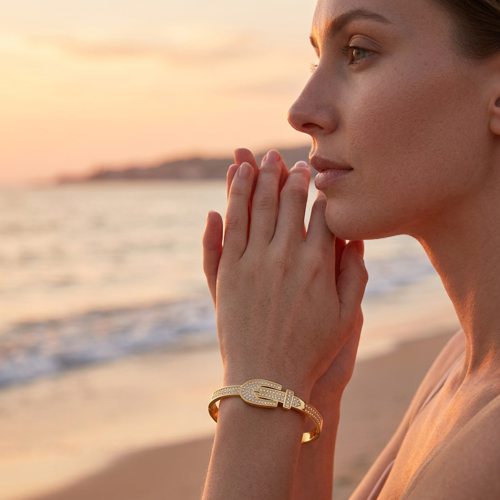 Fashion Horseshoe Clasp Micro Inlaid Zircon Open Bangle For Women, Niche Luxury Oil Press Craft Cold Style Wri
