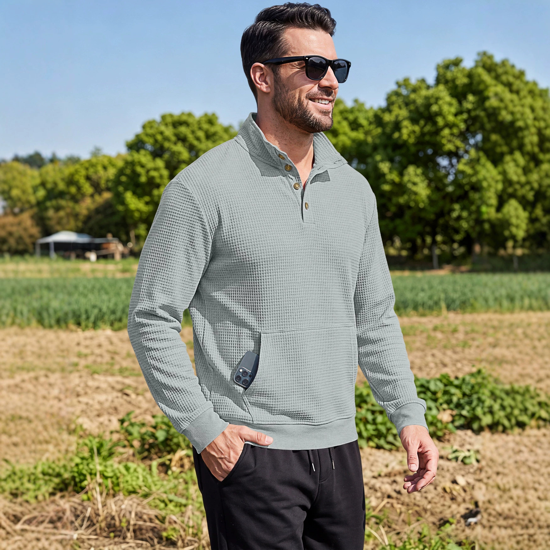 Men's Waffle Weave 3D Pocket Polo Shirt