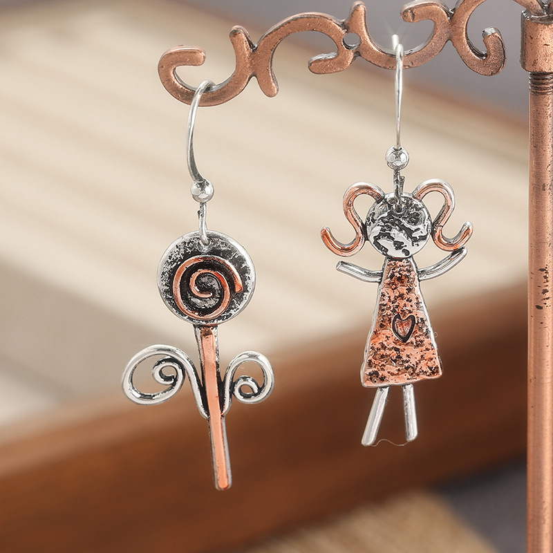 Rose Shape Imitation White Pearl Bronze Earrings For Women Retro Design Dangle Drop Ear Jewelry