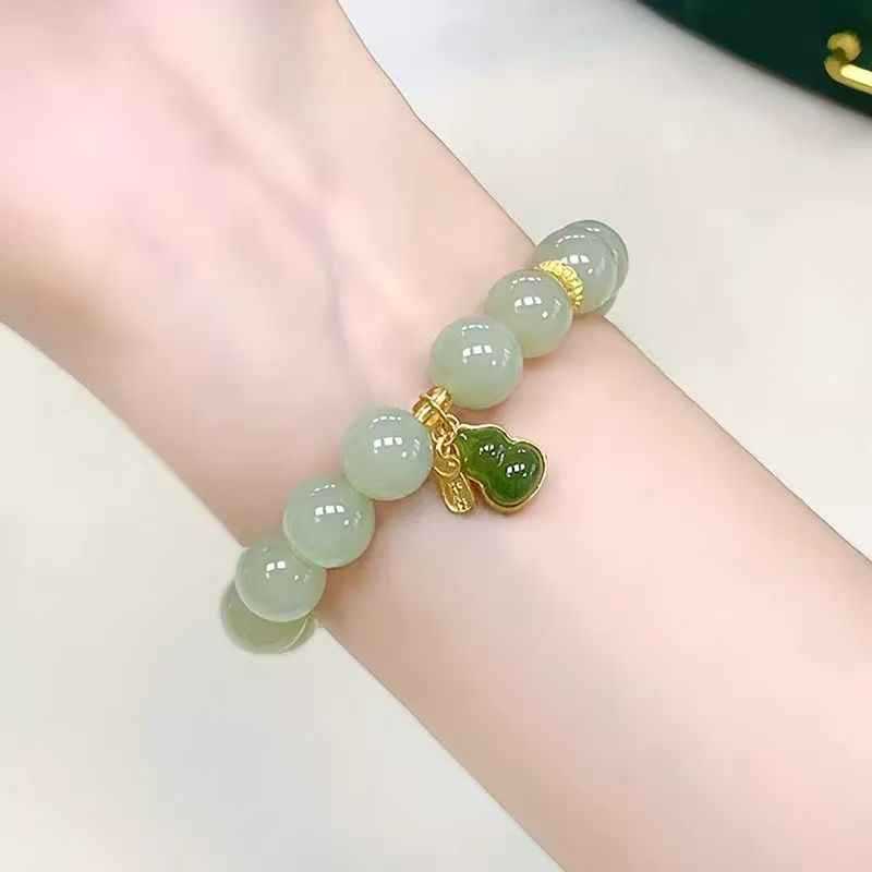 Natural Hetian Jade Gourd Pendant Bracelet Women's Retro New Chinese Style Light Luxury Niche Gold Plated Year Of Life Bracelet Bracelet