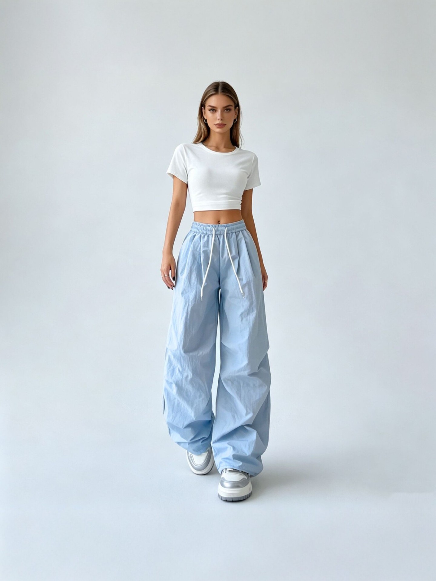 Quick-dry Paratrooper Wide-Leg Pants For Women With Elastic Waist And Drawstring Cargo Pants Lightweight Breathable Casual Pants