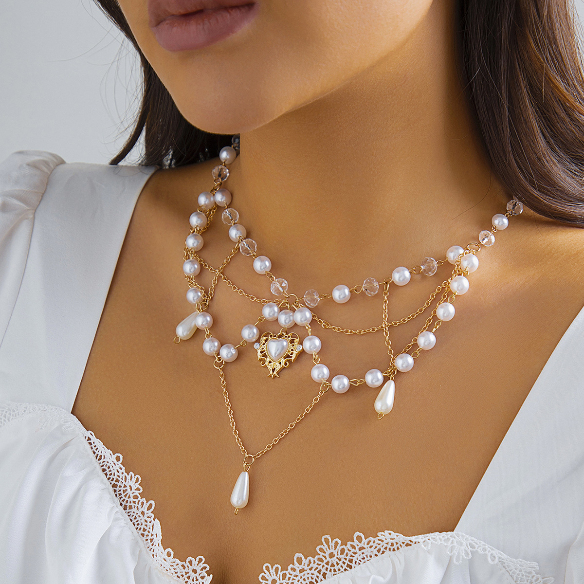 Faux Pearl Heart Necklace, picture 5 of 7