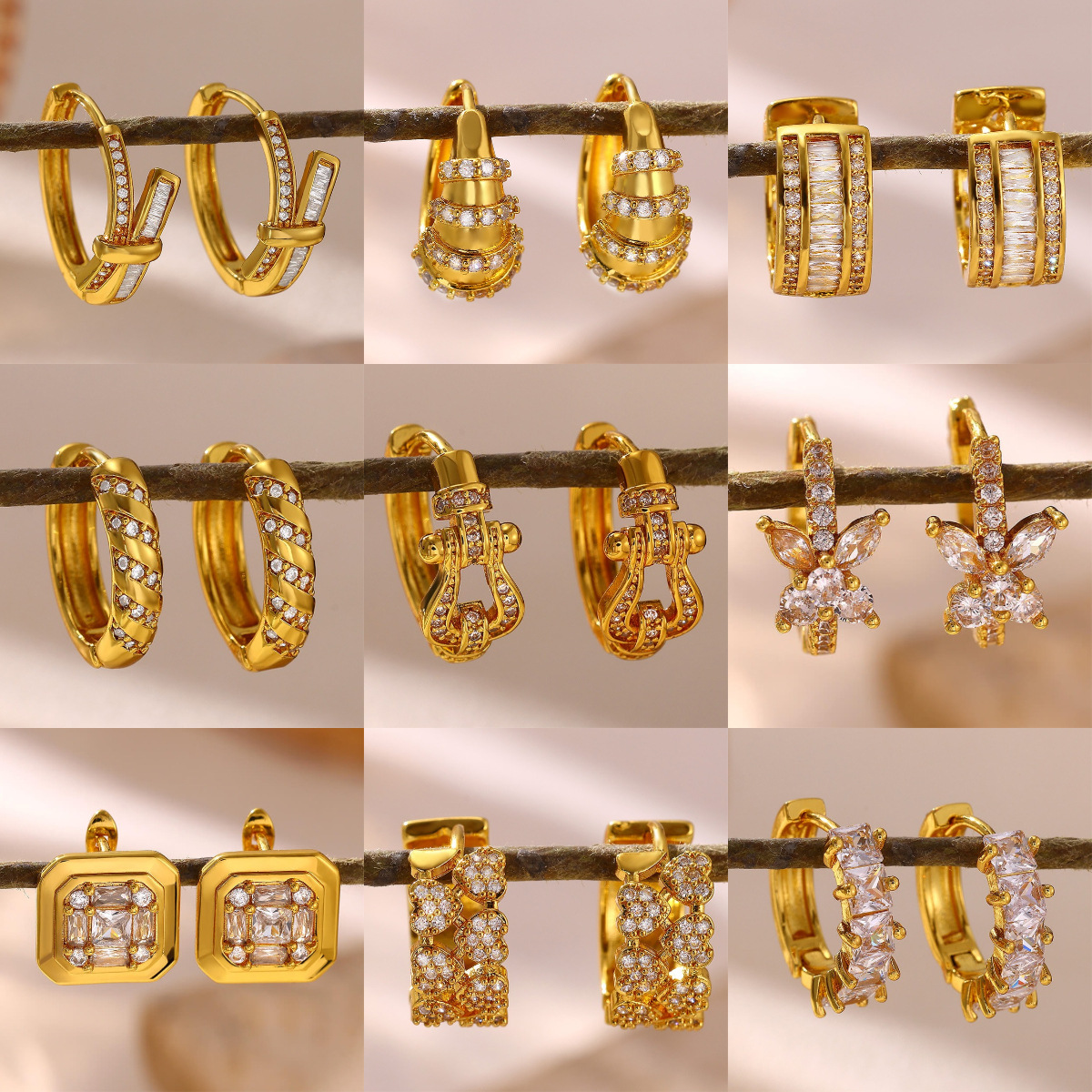 Micro-Encrusted Shiny Zircon Earrings, Gold Geometric U-Shaped, High-End, Compact And Exquisite Hoop Jewelry Earrings Wholesale product image