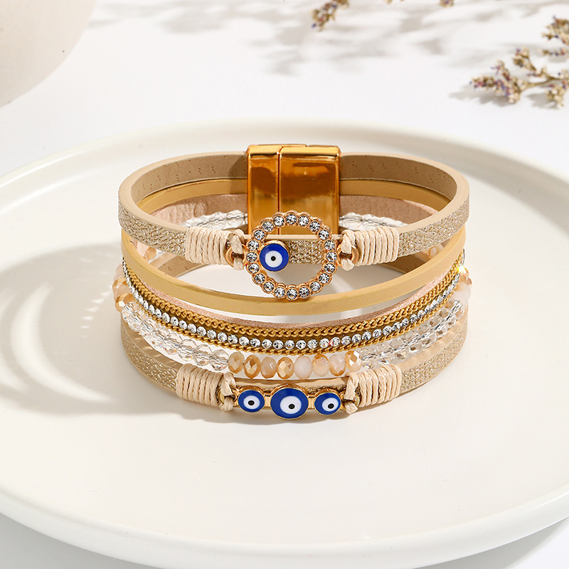 New Cross-border Bohemian Bracelet Hand-woven PU Leather Bracelet Alloy Magnetic Buckle Women's Bracelet product image