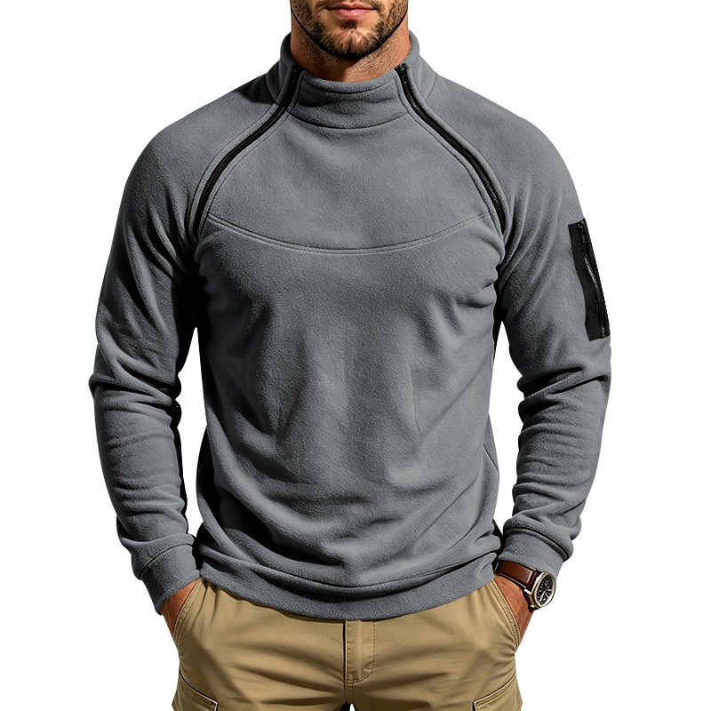 Oreo Heavy Duty Fall Winter Outdoor Men's Mountain Climbing Casual Loose Collar Fleece Two Zipper Warmth Sweater