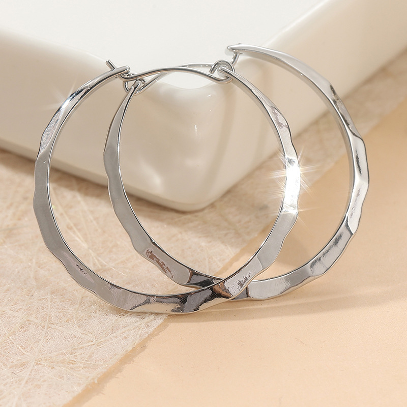 Hammered Hoop Earrings Silver Tone Brass Women Minimalist Large Daily Party Fashion Jewelry Elegant Versatile
