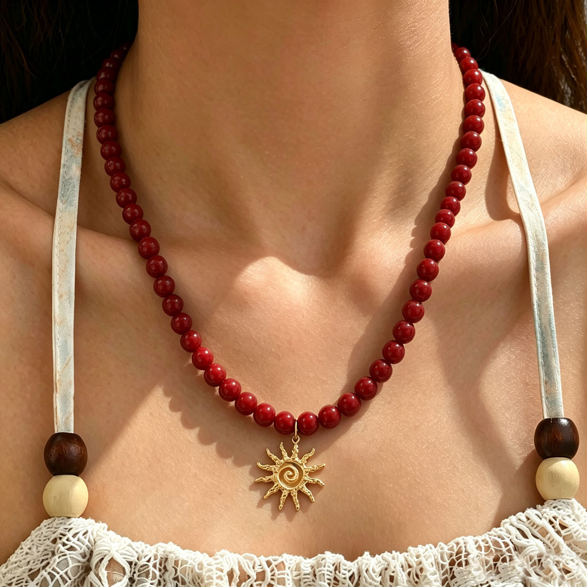 Women Vintage Geometric Sunflower Choker Necklace, Weave
